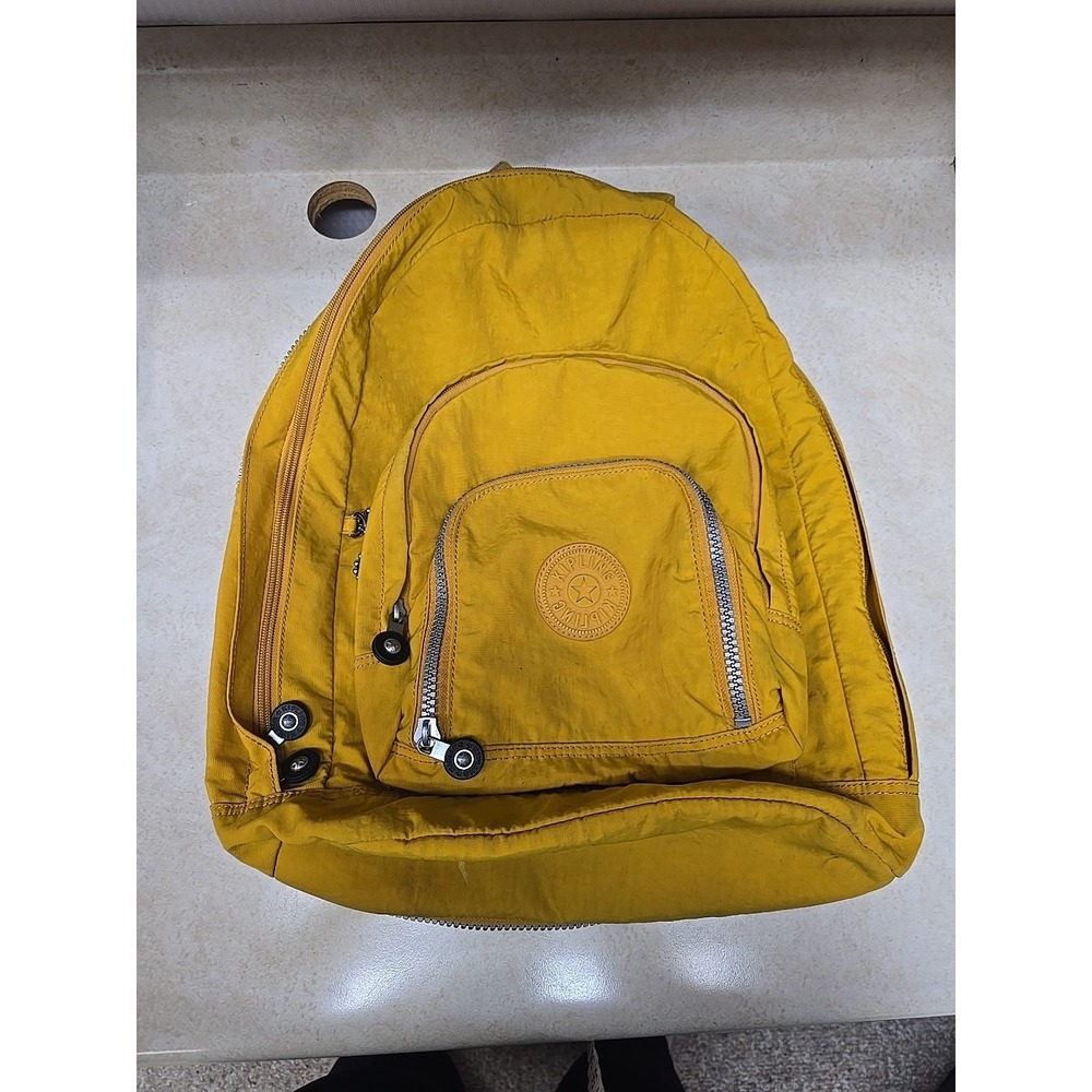 Kipling Seoul Large Laptop Backpack Yellow Gold Crinkle Nylon School Travel Bag